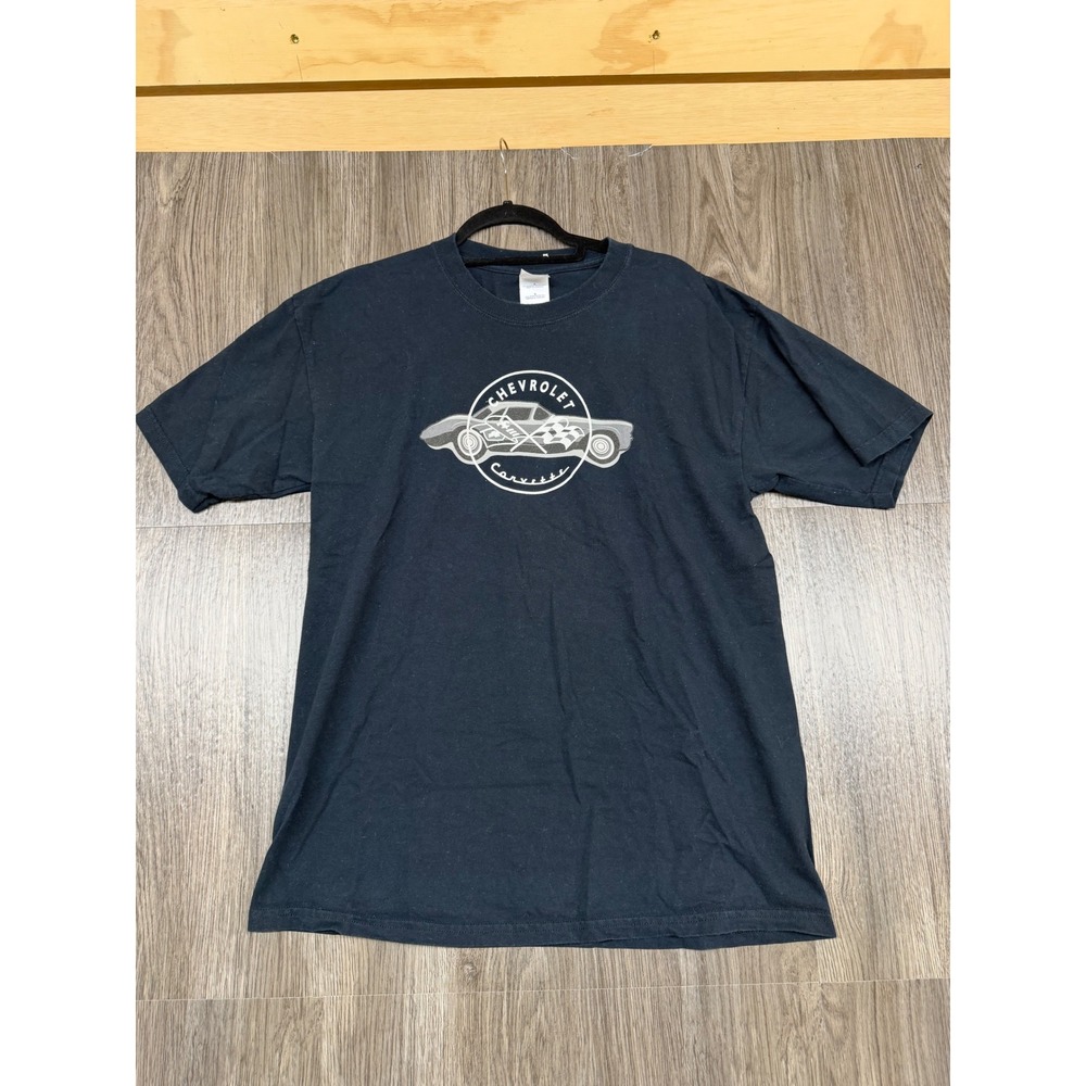 Gildan T-Shirt Mens Large Navy Blue Chevrolet Corvette Graphic Tee Short Sleeve